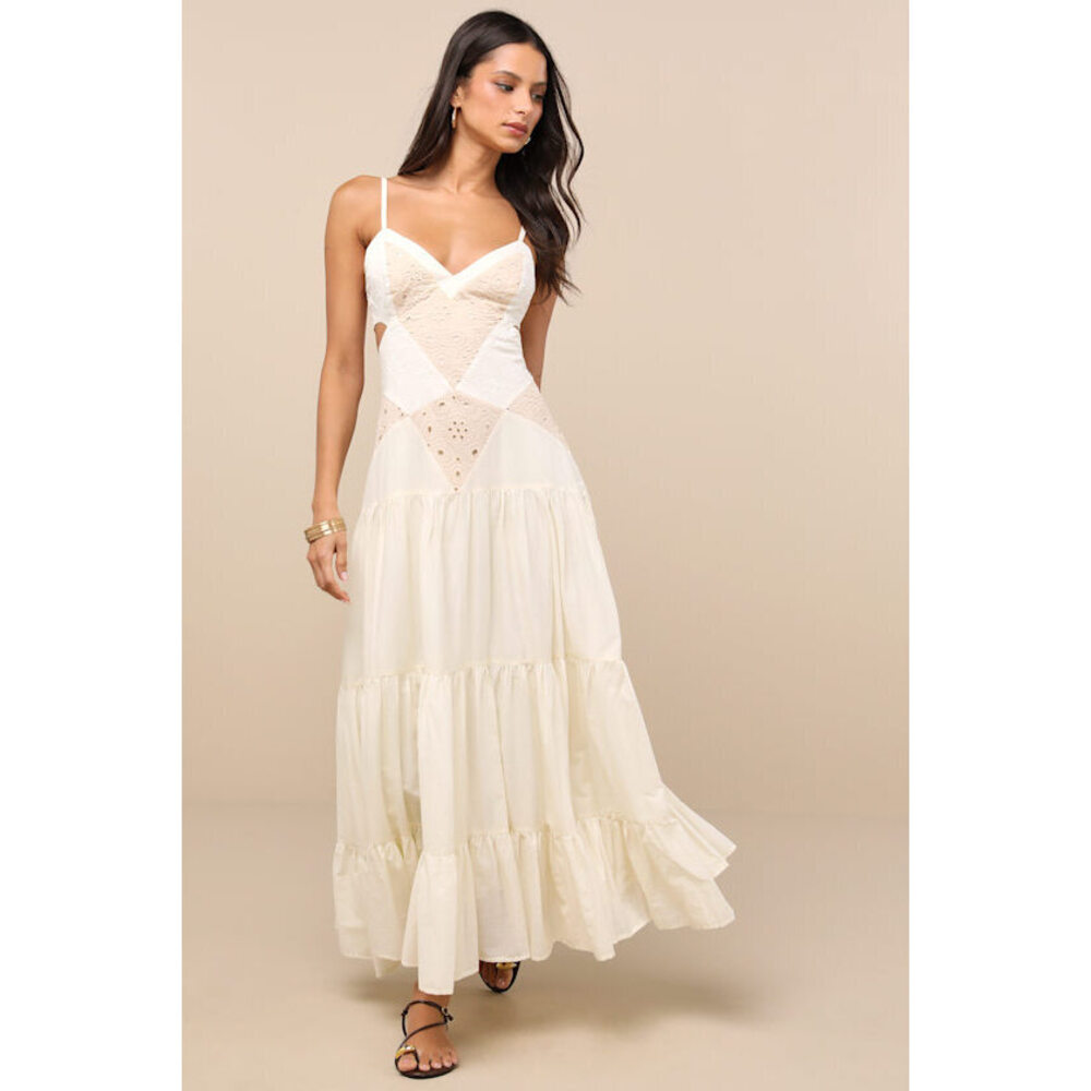 Lulu's Cream Crochet Patchwork Maxi Dress
